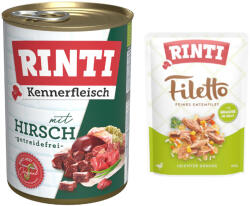 RINTI 6x400g Szarvas nedves kutyatáp + Filetto Pouch in Jelly kacsa & zöldség ingyen akcióban