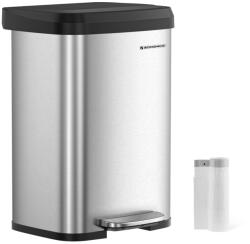 SONGMICS Konyhai szemetes 50L, pedálos, fém, fedéllel, ezüst és fekete (LTB530E50)