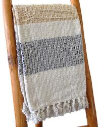  „Boho kézzel készült csíkos mintás pamut pléd vagy ágytakaró - 150 cm (BOHOT-06)