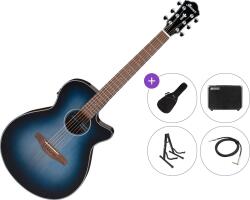 Ibanez AEG50-IBH Premium SET Indigo Blue Burst Chitară electro-acustică Jumbo