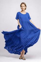 SHOPIKA Rochie lunga, croi amplu cu patru volane, stil boem elegant, albastru electric Talie unica
