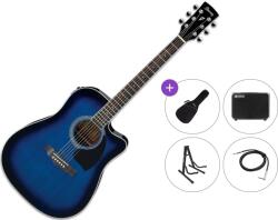 Ibanez PF15ECE-TBS Premium SET Transparent Blue Sunburst Chitară electro-acustică Dreadnought