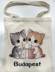  Budapest Cicabarát Vászontáska - Cuki Macskás Shopping Bag 36×39 cm (XX8901791)