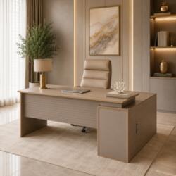  Masa Birou Directorial YD331D16, Bej 3101, 160x140cm, Extensie Laterala Reversibila, PAL+MDF