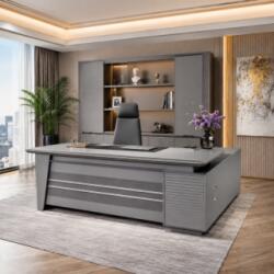  Masa Birou Directorial YD333D20, Gri 1801, 200x180cm, Extensie Laterala Reversibila, PAL+MDF