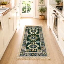 Kotonia Home Covor tesut - Decor traditional, 60x90 cm, fond verde si nuante de crem - 03 (124336-6090) Covor