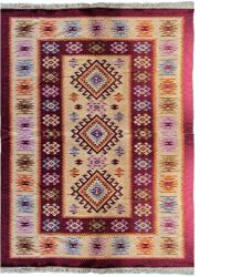 Kotonia Home Covor tesut - Decor traditional, 80x300 cm, fond bordo si nuante de crem - 07 (124360-80300) Covor