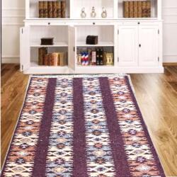 Kotonia Home Covor tesut - Decor traditional, 60x150 cm, fond maro si nuante de crem - 08 (124381-60150) Covor