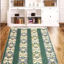 Kotonia Home Covor tesut - Decor traditional, 80x200 cm, fond verde si nuante de crem - 08 (124382-80200) Covor
