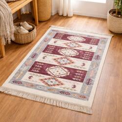 Kotonia Home Covor tesut - Decor traditional, 60x90 cm, fond bordo si nuante de crem - 012 (125819-6090) Covor