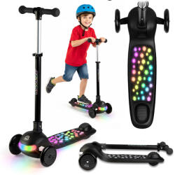 RicoKids Háromkerekű roller, Ricokids Glowi, fekete, LED világítás a fellépőben, balanszos irányítás, állítható fém kormány, max. 35 kg (TE766100)
