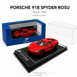 KINSMART Macheta Porsche 918 Spyder rosu, scara 1: 64, Kinsmart, Hypercar League Collection (2911)