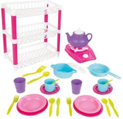 Pilsan Set de joaca ustensile bucatarie 26 piese cu suport supraetajat (PL-03-337) Bucatarie copii