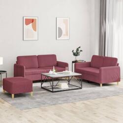 vidaXL Set canapea cu perne, 3 piese, rosu vin, material textil GartenMobel Dekor (3202100) Canapea