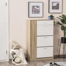 HomCom Suport pentru Pantofi Modern care Economiseste Spatiu cu 3 Usi si Rafturi Reglabile, Sertar si Dulapior cu Polite, Culoarea Lemnului si Alb (837-115) Pantofar