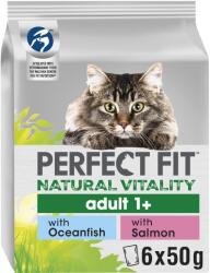 Perfect Fit Natural Vitality tasakos eledel tengeri halakkal és lazaccal felnőtt macskáknak 6 × 50 g