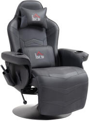 HomCom Prémium Gamer Szék, masszázs funkció, dönthető háttámla, lábtartó, acél keret, műbőr, fekete (700-142V00BK)