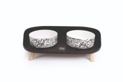 M-PETS Altitude Urban Style dupla tál állványon, fekete és fehér