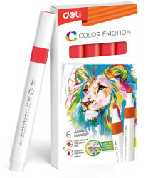 Deli Marker acrilic rosu color emotion Deli - Set 6 (DLEC193A-RD)
