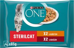 ONE Sterilised alutasakos eledel macskáknak csirke, marhahús szószban, 4 x 85 g