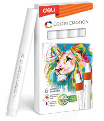 Deli Marker acrilic alb color emotion Deli - Set 6 (DLEC193A-WT)