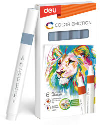 Deli Marker acrilic gri inchis color emotion Deli - Set 6 (DLEC193A-DG)