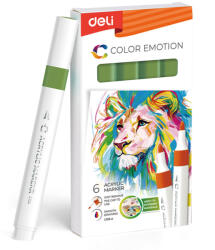 Deli Marker acrilic verde muschi color emotion Deli - Set 6 (DLEC193A-MG)