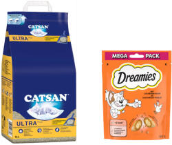 CATSAN 15l Catsan Ultra csomósodó macskaalom+180g Dreamies csirke macskasnack ingyen