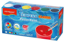 Keyroad Tempera készlet, 6 x 25 ml, ecsettel, Keyroad, műanyag dobozban (RR66523)