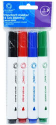 BLUERING Flipchart marker készlet, rostirón vizes kerek végű 3mm, Bluering®, 4 klf. szín (RRBR895530)