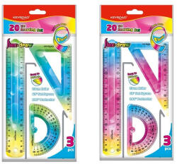 Keyroad Vonalzókészlet, 20 cm, flexibilis vonalzó, szögmérő, derékszög vonalzó, 3 db/bliszter Keyroad Flex Draw vegyes színek (RR38548)