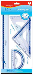 Keyroad Vonalzókészlet, 30 cm, vonalzó, szögmérő, 45° és 60° háromszög vonalzók 4 db/bliszter Keyroad (RR38550)