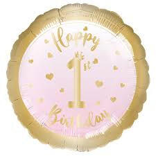 anagram Szám, Számos lufi 18" 45cm - Happy 1-st Birthday, 1-es lufi, Rózsaszín (LUFI838717)