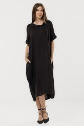 SHOPIKA Rochie neagra din in cu croiala oversized si guler lejer, intors Talie unica