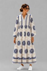 SHOPIKA Rochie maxi din vascoza cu imprimeu solar si inspiratie boho, alb-bleumarin Talie unica