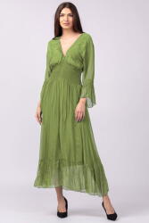 SHOPIKA Rochie verde oliv din matase si vascoza cu banda elastica in talie si volane Talie unica