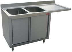 DIAMOND Masa inox DIAMOND L1621VD-AS, 2 chiuvete 400x500xh275, dulap cu 2 usi glisante, spatiu de spalat vase (L1621VD-AS)