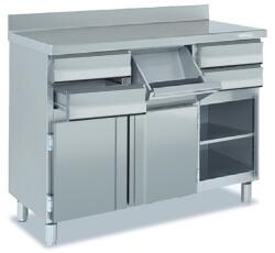 DOCRILUC Bufet inox pentru cafeterie DOCRILUC CMC-140, modular, cu rebord, 4 sertare, 1 hopper zat cafea, 2 usi, inox Bufet