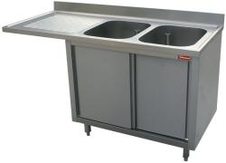 DIAMOND Masa inox DIAMOND L1621VS-AS, 2 chiuvete 400x500xh275, dulap cu 2 usi glisante, spatiu de spalat vase (L1621VS-AS)