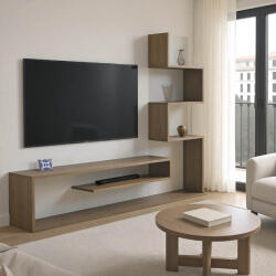 FDY Comoda TV Cazeno cu biblioteca, finisaj stejar si alb, 160 x 29 x 126 cm