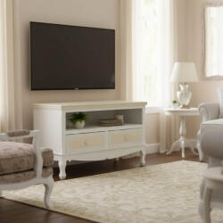 FDY Comoda TV Jolyra din MDF, culoare naturala-alb antichizat, 100 x 42 x 61 cm