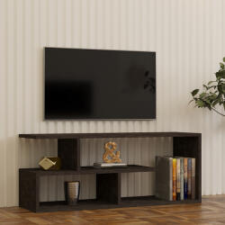 FDY Comoda TV Waldor, din melamina, culoare negru-gri inchis, 100 x 29.5 x 40 cm