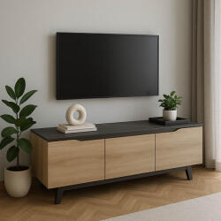 FDY Comoda TV Kasandra, nuanta marmura neagra-sonoma, 180 x 35 x 48.5 cm
