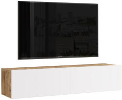 FDY Comoda TV suspendata Serita, culoare alb-sonoma, 140 x 31.6 x 29.6 cm