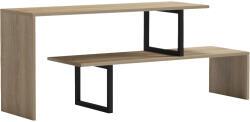 FDY Comoda TV Lilara din melamina, culoare sonoma, cu picioare metalice negre, 160 x 30 x 45 cm