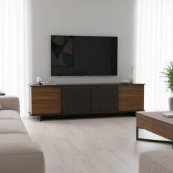 FDY Comoda TV Zafira, culoare nuc cu marmura neagra, 180 x 33 x 50 cm