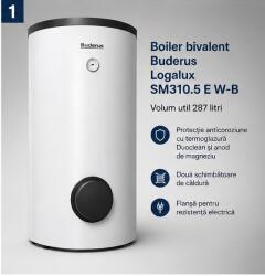 Buderus Pachet sistem solar Buderus pentru apă caldă menajeră - 2 panouri Logasol SKT1.0-S + boiler bivalent Logalux SM310.5 E W-B (8718532821set)