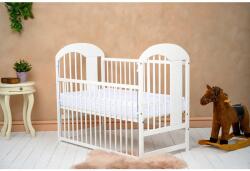 Qmini Patut din lemn bebe, 120x60 cm, Cu laterala culisanta, Din lemn de pin, Stabil si rezistent, Inaltime saltea reglabila pe 3 nivele, Laterala cu 3 bete detasabile, EN716-1, EN716-2, Alb, Qmini, Julia I