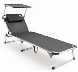 Solart Șezlong De Plajă Gri Pliabil Din Aluminiu Cu Parasolar Și Pernă 193x58x31cm 02635 (02635)