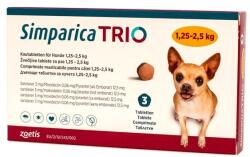 Zoetis Simparica Trio XXS Câini 1.25-2.5 kg, 1 Comprimat | Căpușe, Purici, Viermi Intestinali și Prevenție Dirofilarioză